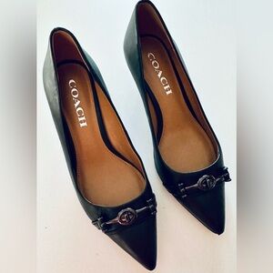 Coach “Lauri” Pointed-toe Pumps / Kitten - Black with Buckle